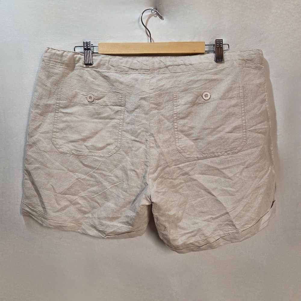 Neutral Linen Taupe Shorts Size Lg With Drawstring Side Button Detail - Picture 4 of 4